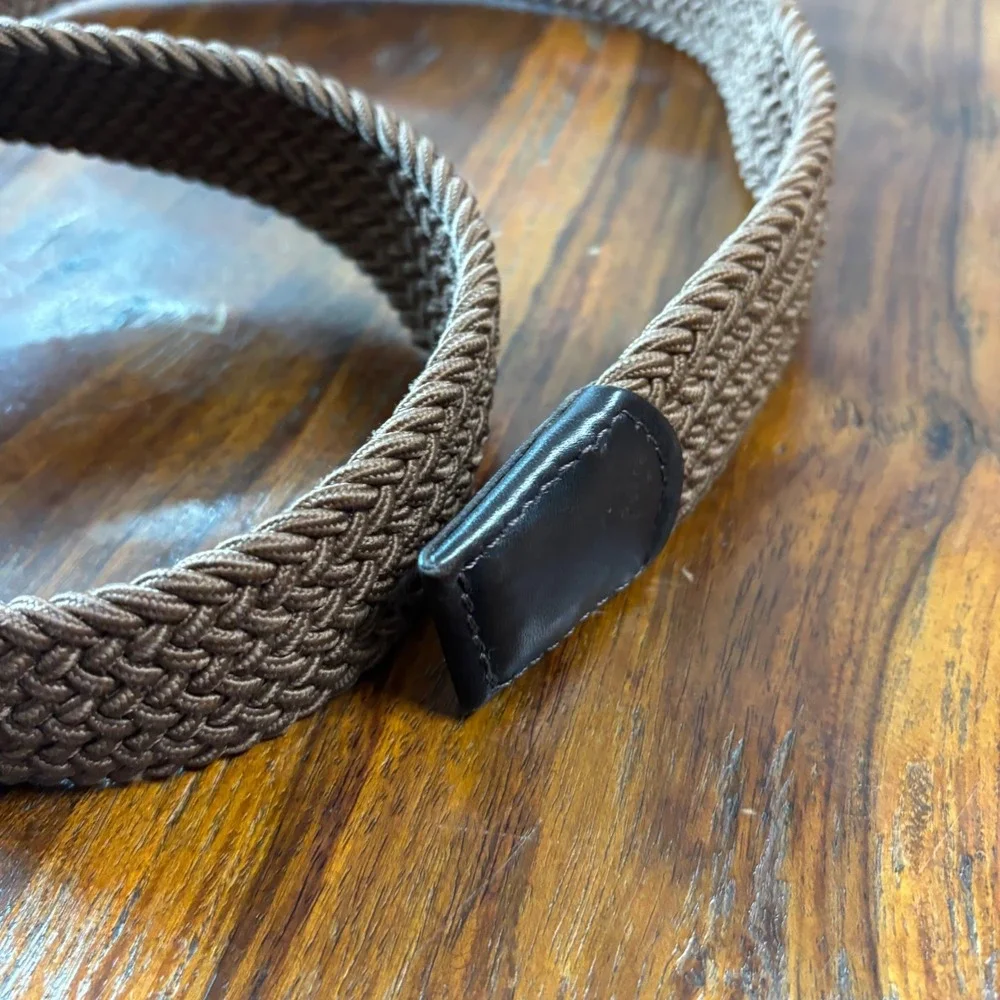 Ted Baker London Mens Brown Braided Woven Stretch‎ Belt Leather Trim Size 95 38